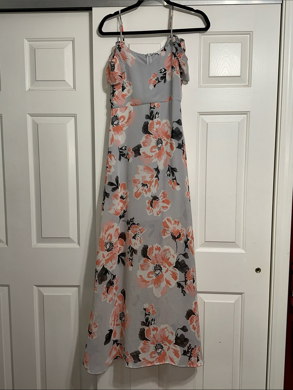 Stella Luce Gray Maxi Dress with Peach Floral Print